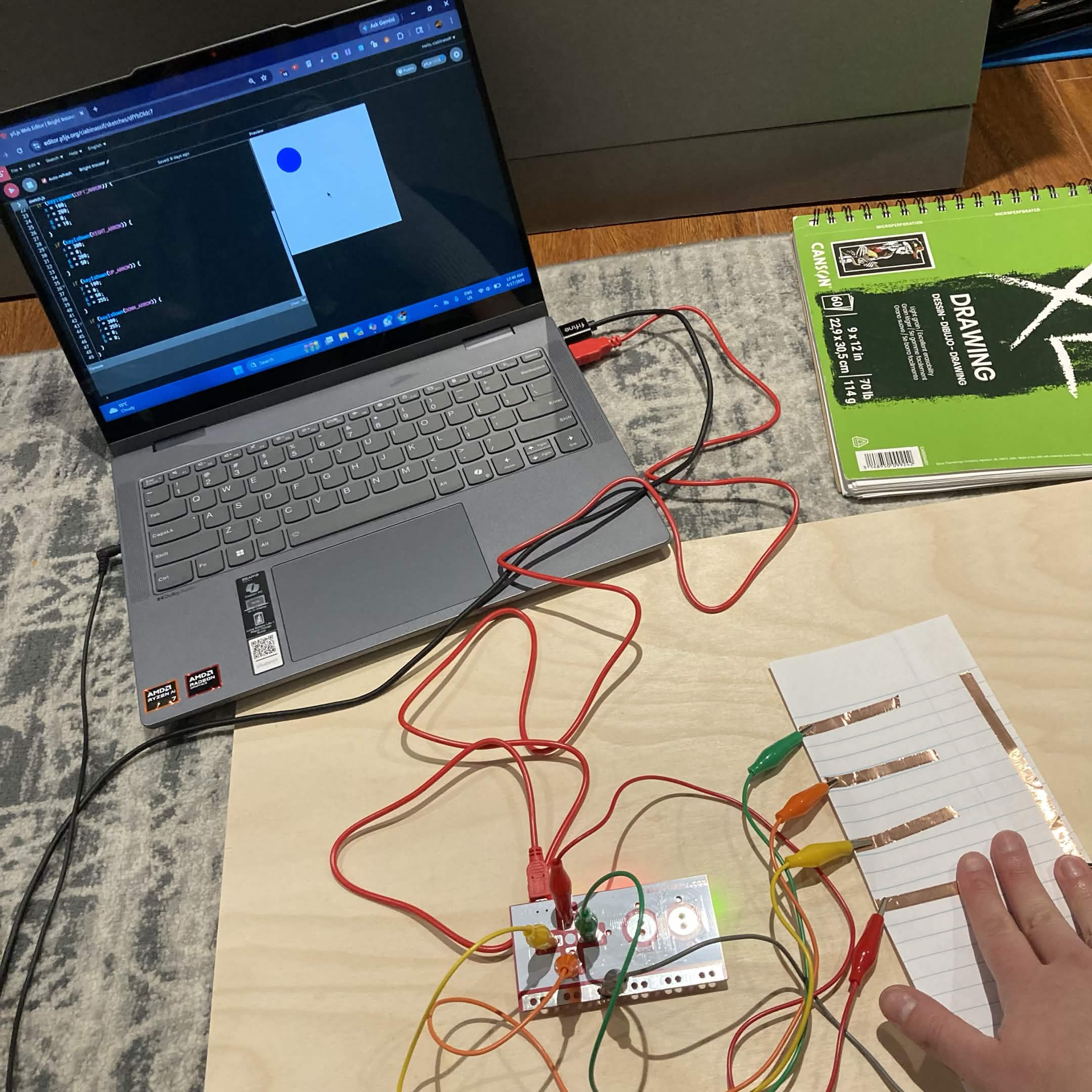 Testing function one of the Makey Makey on another code example that includes all four arrow inputs.